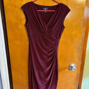 American Living Burgundy Ruched V-Neck Midi Dress